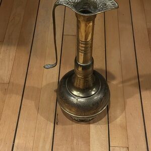 Vintage Judaica Jewish JERUSALEM Pitcher Oil Jug Judaism Israel Shalom Brass 17”